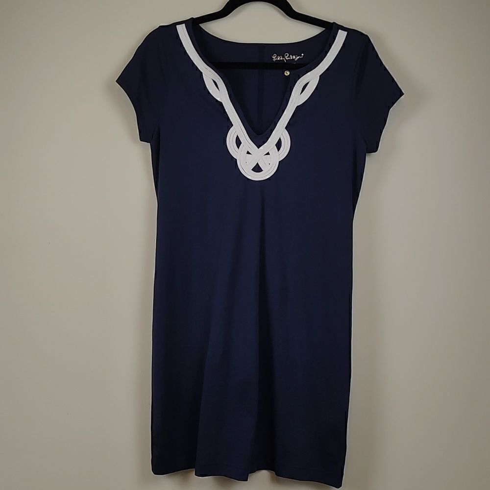 Lilly Pulitzer Split V-neck Cap Sleeve Rope Embroidered Dress Size S